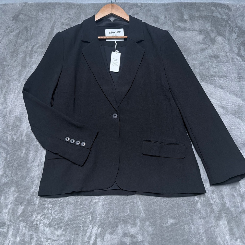 NEW Spanx Satin Crepe Blazer Women XL Black Single Button Professional Workwear